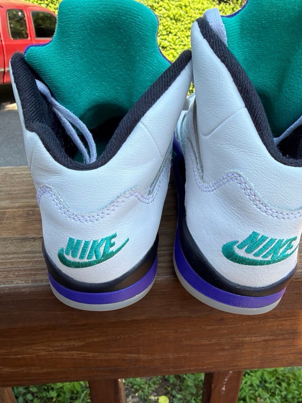 Jordan White Sneakers with Purple Tongue and Teal Jumpman - Picture 3 of 6